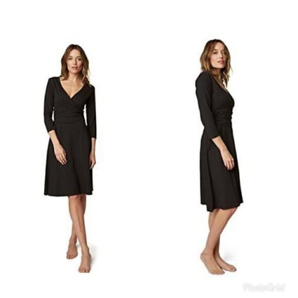 Eileen Fisher | Women's Classic Black Long-Sleeve True Wrap Dress (Size XS) - Picture 1 of 8